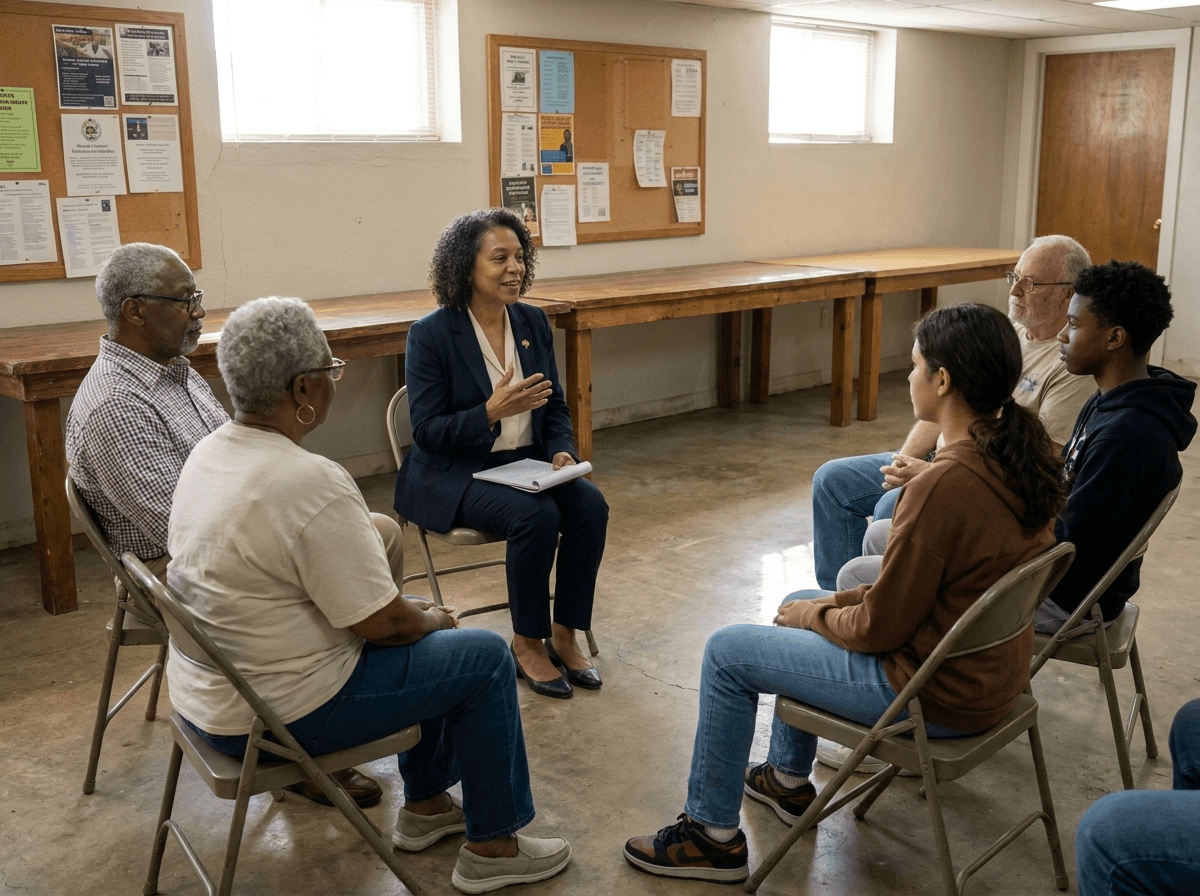 Concept image: candidate speaking at a community meeting