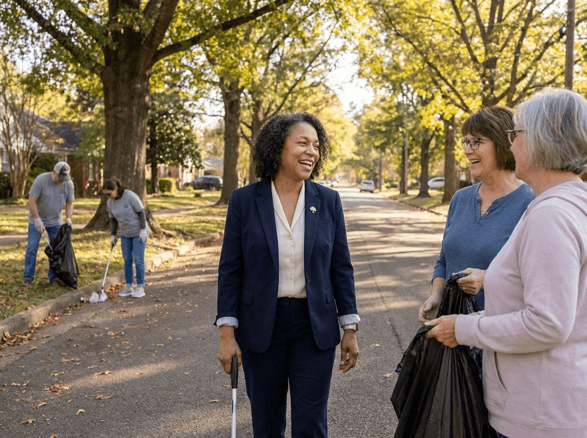 Concept image: candidate talking with neighbors on a residential street